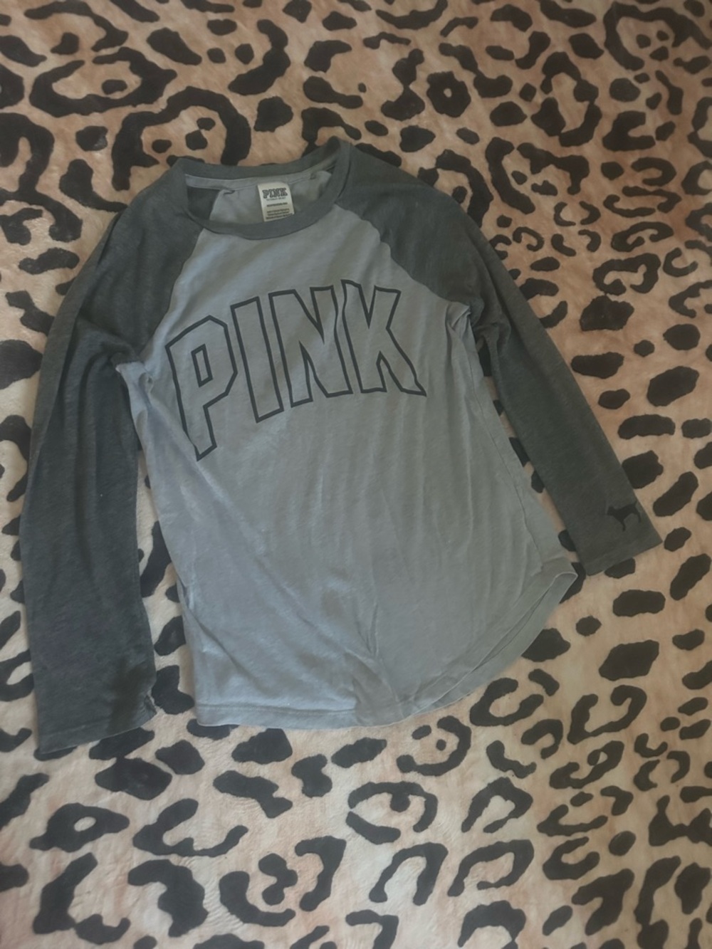PINK Victoria's Secret Grey Two-Tone Raglan Long Sleeve Tee